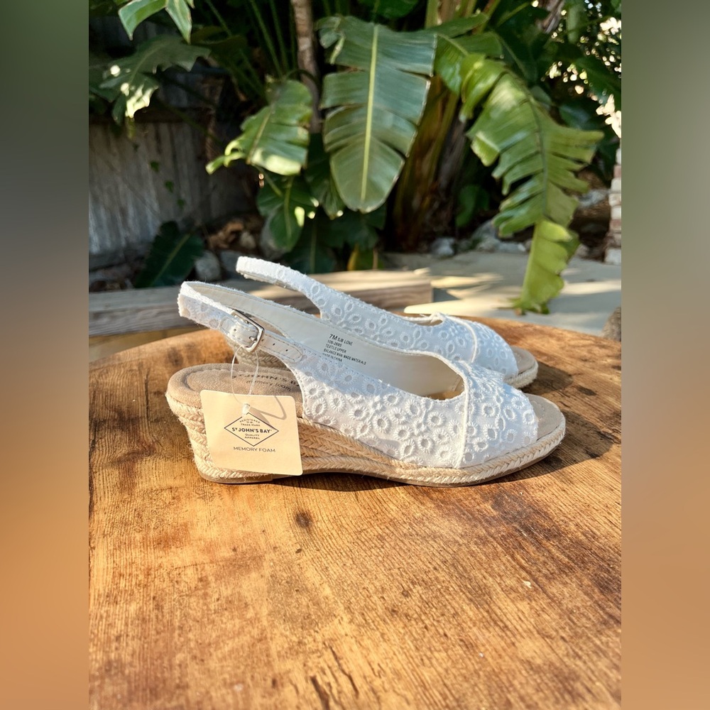 St John’s Bay White Eyelet Wedge NEW